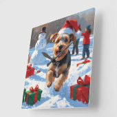 Biewer Terrier Kerst Feestelijke Sneeuwscène Vierkante Klok (Hoek)