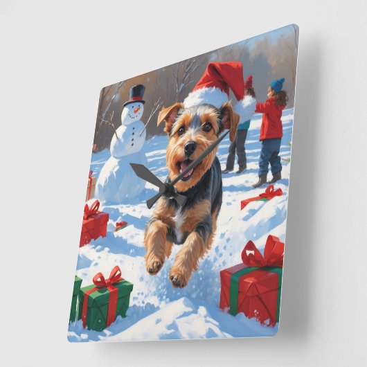 Biewer Terrier Kerst Feestelijke Sneeuwscène Vierkante Klok (Hoek)
