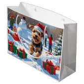 Biewer Terrier Kerst Festieve Sneeuw Scene Groot Cadeauzakje (Achterkant Gekanteld)