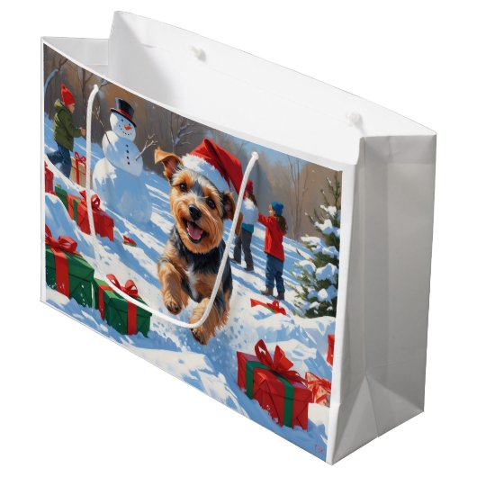 Biewer Terrier Kerst Festieve Sneeuw Scene Groot Cadeauzakje (Voorkant Gekanteld)