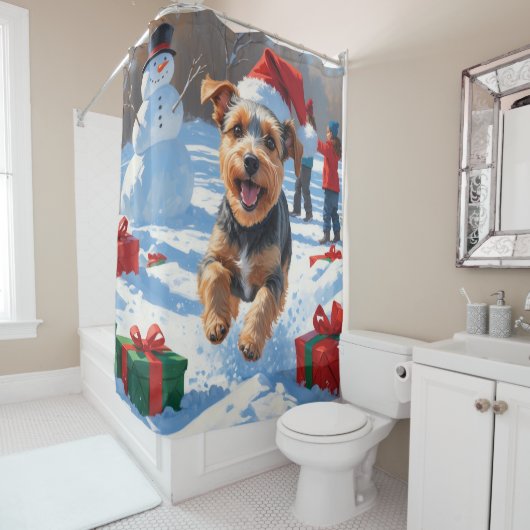 Biewer Terrier Kerst Sneeuwscène  Douchegordijn (In situ)