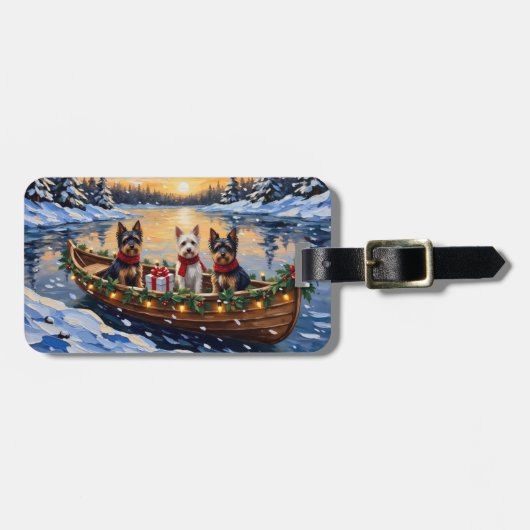 Biewer Terrier Kerstboot Vakantie Bagagelabel (Voorkant horizontaal)