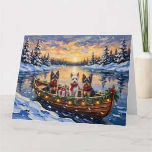 Biewer Terrier Kerstboot Vakantie Kaart