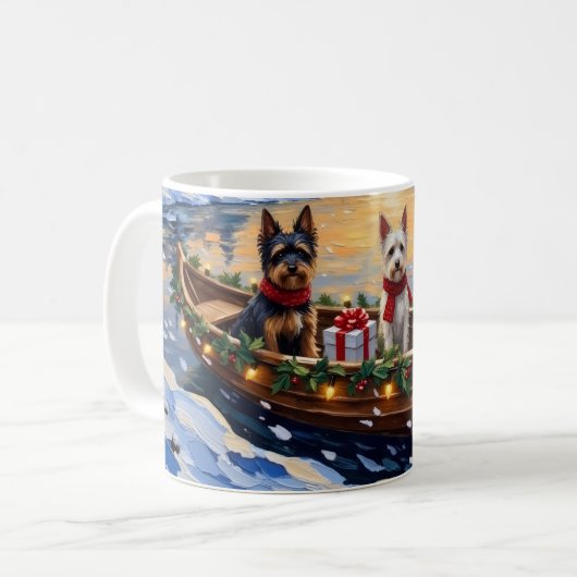 Biewer Terrier Kerstboot Vakantie Koffiemok (Voorkant links)