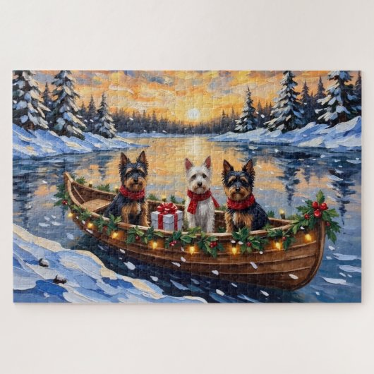 Biewer Terrier Kerstboot Vakantie Legpuzzel (Horizontaal)