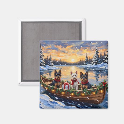Biewer Terrier Kerstboot Vakantie Magneet (Voorkant / Achterkant)