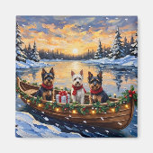 Biewer Terrier Kerstboot Vakantie Magneet (Voorkant)