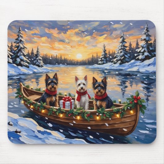 Biewer Terrier Kerstboot Vakantie Muismat (Voorkant)