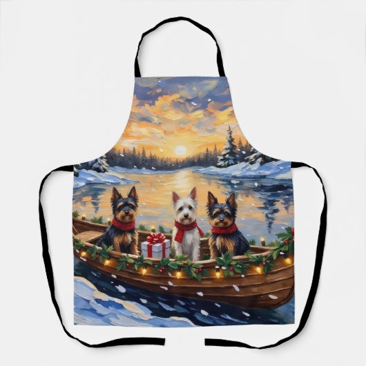 Biewer Terrier Kerstboot Vakantie Schort (Voorkant)