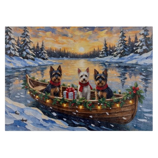 Biewer Terrier Kerstboot Vakantie Snijplank (Voorkant)