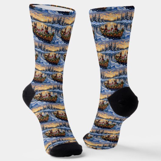 Biewer Terrier Kerstboot Vakantie Sokken (Gebogen)