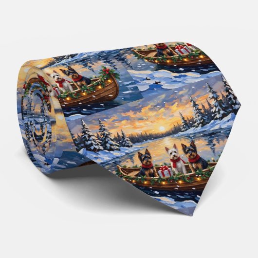 Biewer Terrier Kerstboot Vakantie Stropdas (Opgerold)