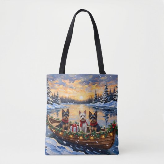 Biewer Terrier Kerstboot Vakantie Tote Bag (Voorkant)