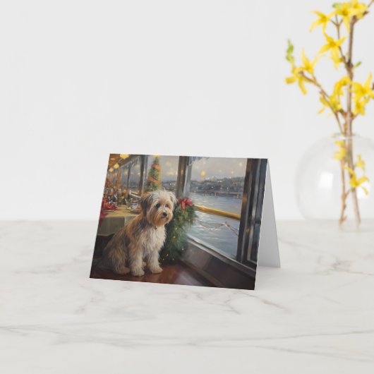 Biewer Terrier Kerstcruise: Pawsome Holiday Kaart (Gele Bloem)