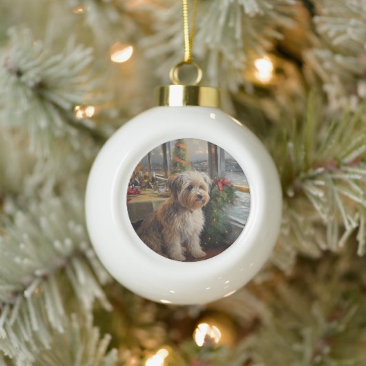 Biewer Terrier Kerstcruise: Pawsome Holiday Keramische Bal Ornament (Boom)