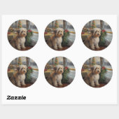 Biewer Terrier Kerstcruise: Pawsome Holiday Ronde Sticker (Vel)