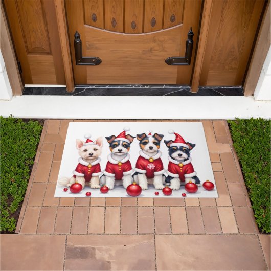 Biewer Terrier Kerstjurk Kerstman Hoed Deurmat (Buiten)