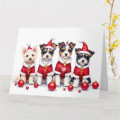 Biewer Terrier Kerstjurk Kerstman Hoed Kaart (Gele Bloem)