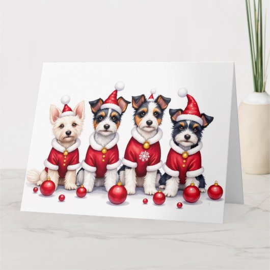 Biewer Terrier Kerstjurk Kerstman Hoed Kaart (Voorkant)