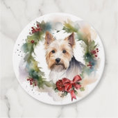 Biewer Terrier Kerstkrans Feestelijke Pup Bedankjes Labels (Voorkant)
