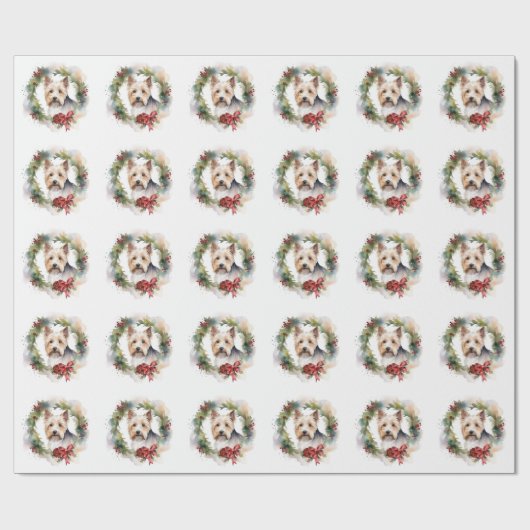 Biewer Terrier Kerstkrans Feestelijke Pup Cadeaupapier (Vlak)