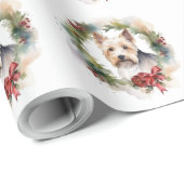 Biewer Terrier Kerstkrans Feestelijke Pup Cadeaupapier (Rol Hoek)