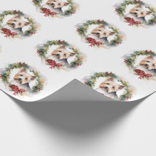 Biewer Terrier Kerstkrans Feestelijke Pup Cadeaupapier (Hoek)