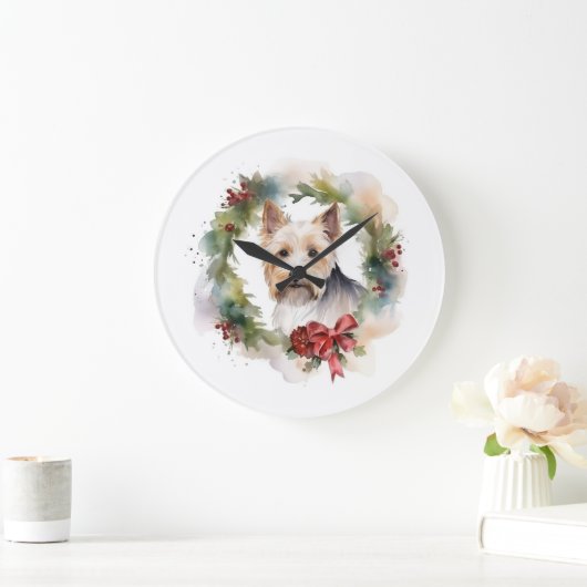 Biewer Terrier Kerstkrans Feestelijke Pup Grote Klok (Huis)