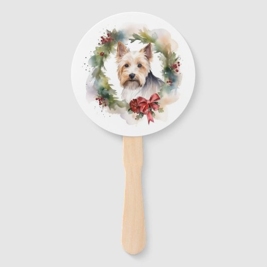 Biewer Terrier Kerstkrans Feestelijke Pup Handwaaier (Achterkant)