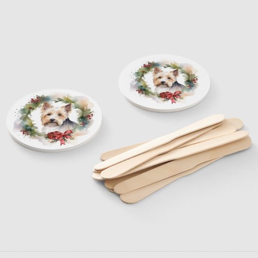 Biewer Terrier Kerstkrans Feestelijke Pup Handwaaier (Niet-gemonteerd)