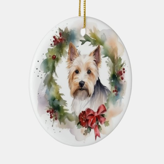 Biewer Terrier Kerstkrans Feestelijke Pup Keramisch Ornament (Rechts)