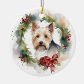 Biewer Terrier Kerstkrans Feestelijke Pup Keramisch Ornament (Voorkant)