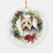 Biewer Terrier Kerstkrans Feestelijke Pup Keramisch Ornament (Achterkant)