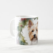 Biewer Terrier Kerstkrans Feestelijke Pup Koffiemok (Voorkant links)