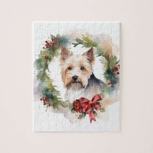 Biewer Terrier Kerstkrans Feestelijke Pup Legpuzzel (Verticaal)