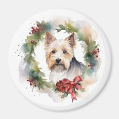 Biewer Terrier Kerstkrans Feestelijke Pup Magneet (Voorkant)