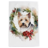 Biewer Terrier Kerstkrans Feestelijke Pup Medium Cadeauzakje (Voorkant)