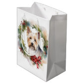 Biewer Terrier Kerstkrans Feestelijke Pup Medium Cadeauzakje (Achterkant Gekanteld)