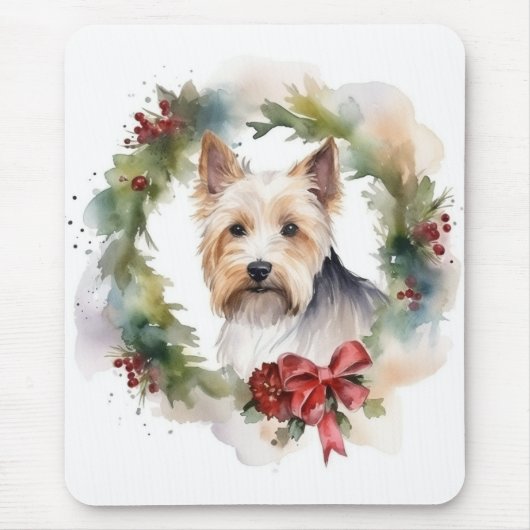 Biewer Terrier Kerstkrans Feestelijke Pup Muismat (Voorkant)