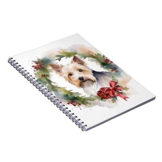 Biewer Terrier Kerstkrans Feestelijke Pup Notitieboek (Rechterzijde)