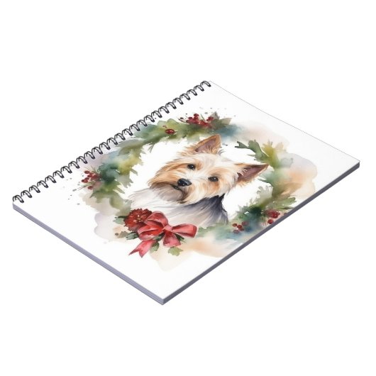 Biewer Terrier Kerstkrans Feestelijke Pup Notitieboek (Linkerzijde)