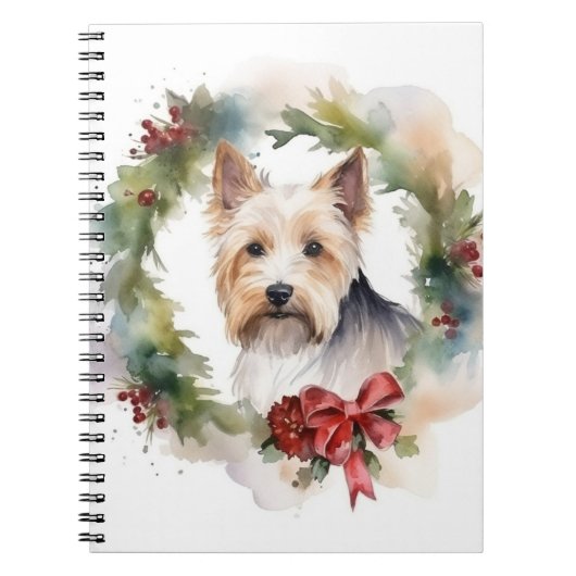 Biewer Terrier Kerstkrans Feestelijke Pup Notitieboek (Voorkant)