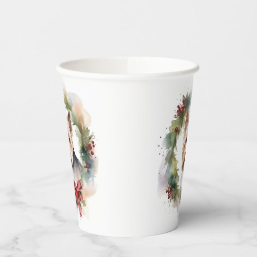 Biewer Terrier Kerstkrans Feestelijke Pup Papieren Bekers (Links)