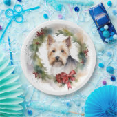 Biewer Terrier Kerstkrans Feestelijke Pup Papieren Bordje (Feest)