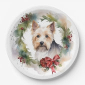 Biewer Terrier Kerstkrans Feestelijke Pup Papieren Bordje (Voorkant)