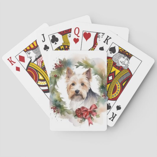 Biewer Terrier Kerstkrans Feestelijke Pup Pokerkaarten (Achterkant)