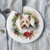 Biewer Terrier Kerstkrans Feestelijke Pup Ronde Button 6,0 Cm (In situ)