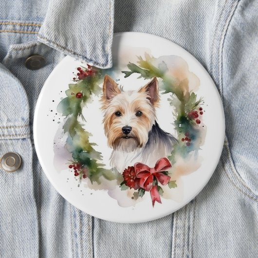 Biewer Terrier Kerstkrans Feestelijke Pup Ronde Button 6,0 Cm (In situ)