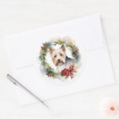 Biewer Terrier Kerstkrans Feestelijke Pup Ronde Sticker (Envelop)