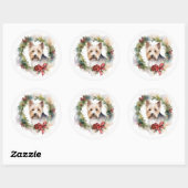 Biewer Terrier Kerstkrans Feestelijke Pup Ronde Sticker (Vel)